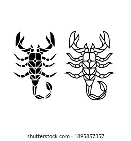 scorpion logo line, abstract, zodiac sign scorpio, tribal tattoo design graphic illustration symbol in trendy outline linear vector clip art