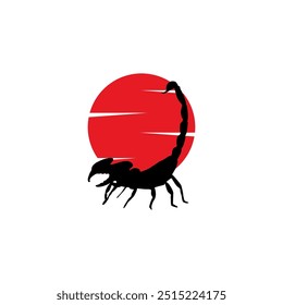 Logotipo del escorpión con el fondo rojo del sol