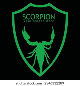 Vector de logotipo escorpión. Logo sobre la protección contra los escorpiones. Escorpión e ilustración del escudo.