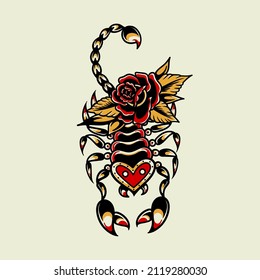 scorpion love with flowers traditional vector illustration perfect for sticker