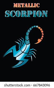 Scorpion metallic vector-tattoo. Astrological icon. The symbol of November - Zodiac. Art tribal coloured design sketch.