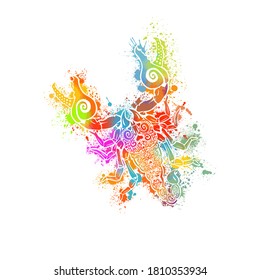 Scorpion of multicolored patterns. T-shirt print. Scorpio zodiac sign. Mixed media. Vector illustration