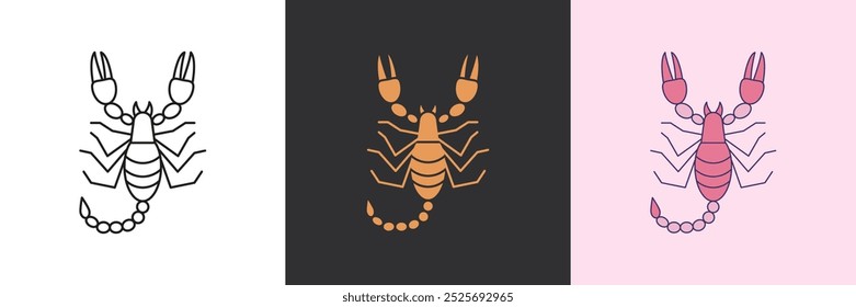 Scorpion mystic icon set. Black and colorful geometric vector logo template