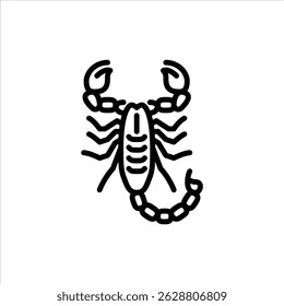 Ícone do contorno do escorpião. ilustração com linha preta de escorpião.
