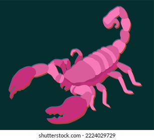 Scorpion. Pink vector scorpion on dark green background.