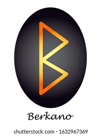 
Scorpion rune Berkano orange on a black oval. vector. illustration