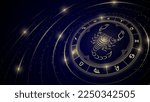 Scorpion Scorpio Symbol, Wheel of Twelve Sign, Star Trail, Glowing Ray of Star Light in Space, Horoscope and Astrology, Fortune-Telling, Stellar Backdrop Background Vector Illustration.