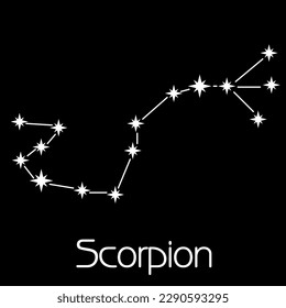 Scorpion (Scorpius) constellation. Stick figure pattern and name on dark grey background