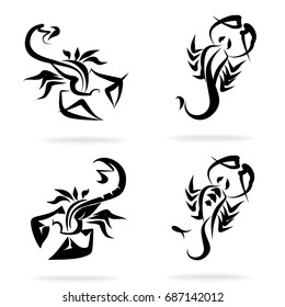 Scorpion set, on a white background. Illustration