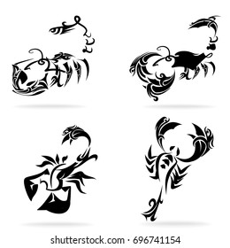 Scorpion set, on white background, illustrator, tribal
