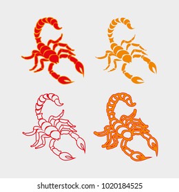 Scorpion set, zodiac sign, flat style, vector image, poisonous spider, drawings on the body