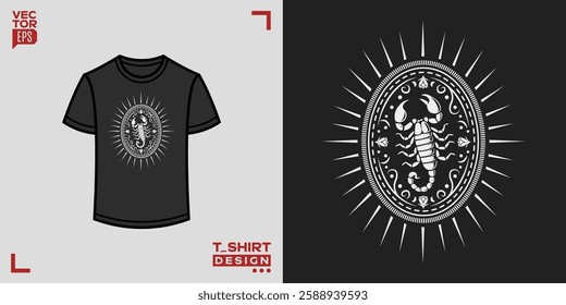 Scorpion shirt design old west cowboy style print stylized silhouette vector stamp