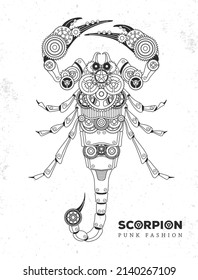 Scorpion silhouette with gears. Punk style. Vector illustration