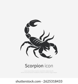 Logotipo da silhueta do escorpião. Ícone de escorpião preto isolado em fundo branco. Ilustração vetorial.