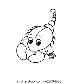 Scorpion with a star/Vector linear image of children's zodiac signs, sketch style