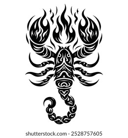 Diseño de tatuaje de escorpión con un concepto tribal con rayas de fuego