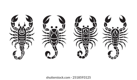 Tatuaje de escorpión, escorpión gráfico aislado en negro para imprimir y cortar la etiqueta engomada. diseño del logotipo de la ilustración del escorpión, sistema del tatuaje del escorpión