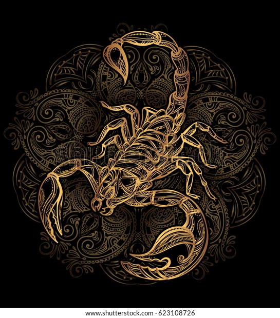 Scorpion Tattoo Ornate Gold Scorpion Image Stock Vector Royalty Free