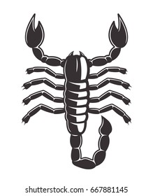 Scorpion top view black vector illustration isolated on white background