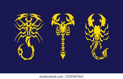 Scorpion Tribal Tattoo Design zodiac Symbol Icon Set Silhouette Vector