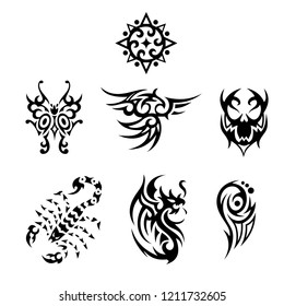 Set Tribal Tattoo Including Snake Sun Stock Vector (Royalty Free) 57259543