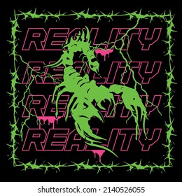 Scorpion vector design with reality text print for tee and poster