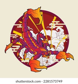 scorpion vector illustration with japanese background