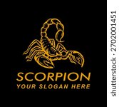 scorpion vector illustration logo silhouette in hand drawn line art on black background