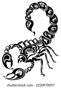 Vector de escorpión, vector de silueta, patrón abstracto de ilustración aislada sobre fondo blanco