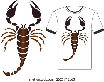 Camiseta del Vector del escorpión, dibujo moderno abstracto del escorpión imprimible para los tatuajes y las impresiones de la camisa, blanco y negro ajustables, silueta del escorpión