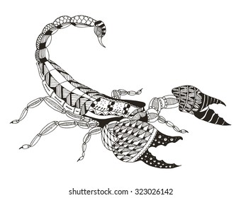 Scorpion zentangle stylized, vector, illustration, freehand pencil, hand drawn, pattern. Print for t-shirts, mobile cover design.