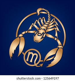 Scorpion Zodiac Sign on the blue background