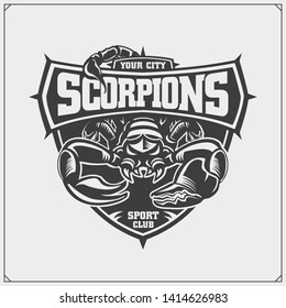 Scorpions emblem. Print design for t-shirt. Tattoo design. Sport club emblems.