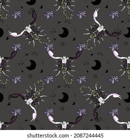 Scorpions and Succulents pattern. Vector seamless illustration for designers, printing on textiles, sportswear, t-shirts