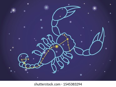 Scorpius, comprising constellations And the representation of stars.