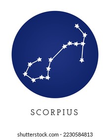 Scorpius constellation eastern horoscope sign on dark blue night sky vector illustration. Scorpion zodiac sign, astrology mythology element, tarot card design element.