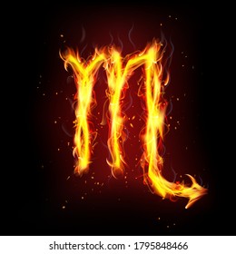 Scorpius mark, sign vector illustration in fire.