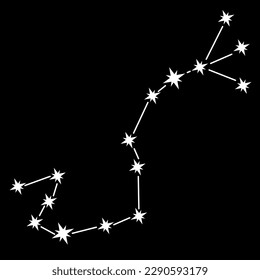 Scorpius (Scorpion) constellation. Stick figure pattern on dark grey background