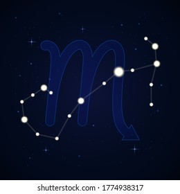 Scorpius, the scorpion. Constellation and zodiac sign on the starry night sky.