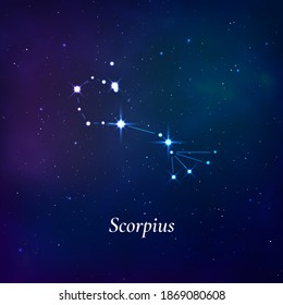 Scorpius sign. Stars map of zodiac constellation on dark blue background. Vector