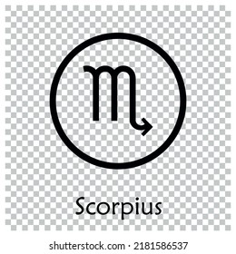 Scorpius sign . Vector illustration. Scorpius zodiac sign symbole on transparent background horoscope astrology. Zodiac sign. Astrological calendar. Zodiacal black and white vector horoscope. Line
