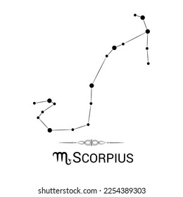 Scorpius Zodiac Symbol Stars Stellar Constellation Black-White Silhouette Isolated on White Background