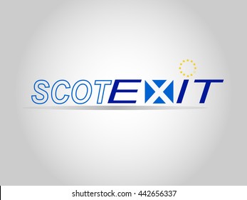 scot exit text and exit text that comes with Scotland flag and european sign on grey shade background.