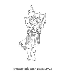 Scot plays bagpipes, vector sketch illustration 