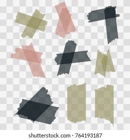 Scotch, adhesive tape pieces isolated on transparent background. Vector illustration