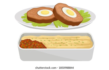 Scotch Egg and Savory Pie as Delicious English Dish Vector Set