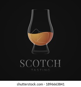 Scotch Glass Logo. Bourbon Or Whiskey Tasting Glass On Black Background