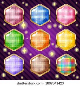 Scotch hexagon in border gold for match 3 puzzle game. Vector illustration.