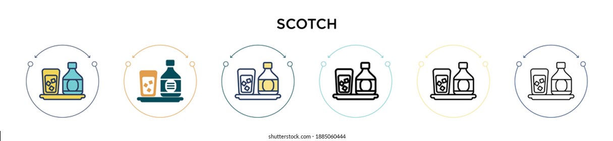 Scotch Symbol in vollem, dünnen Linie, Umriss und Strich Stil. Vektorgrafik von zwei farbigen und schwarzen Vektorgrafik-Symbolen kann für mobile, iPhone-, web-gestützte