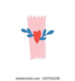 Scotch tape with hearts. Happy valentines day and weeding design elements. Vector illustration.